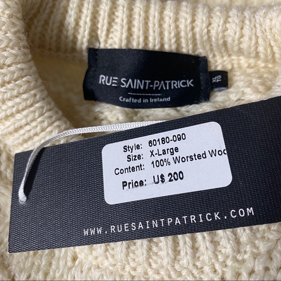 Rue Saint-Patrick Worsted Wool Aran Irish Fisherman Sweater Cream - Picture 3 of 3